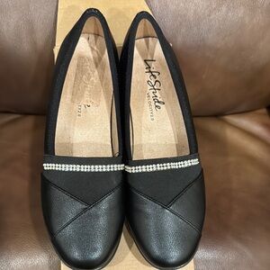 Life Stride Black Loafers with Rhinestone Accent